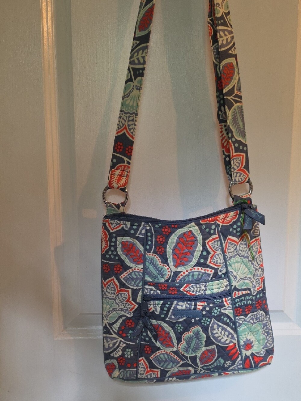Vera Bradley Nomadic Floral Quilted Crossbody with Red and Mint Accents